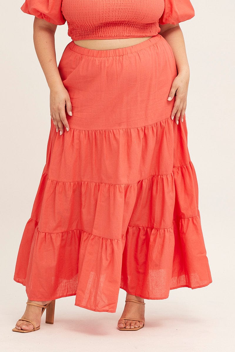 ORANGE Maxi Skirt High Waist Tiered-csl1037b-47r-2