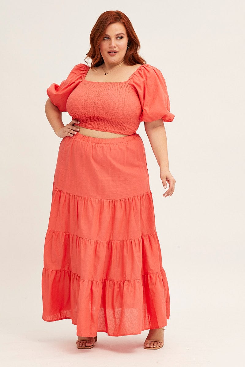 ORANGE Maxi Skirt High Waist Tiered-csl1037b-47r-3