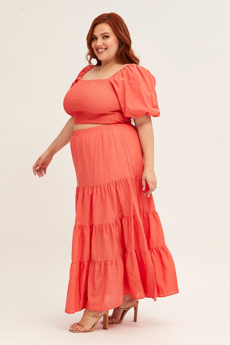 ORANGE Maxi Skirt High Waist Tiered-csl1037b-47r-4