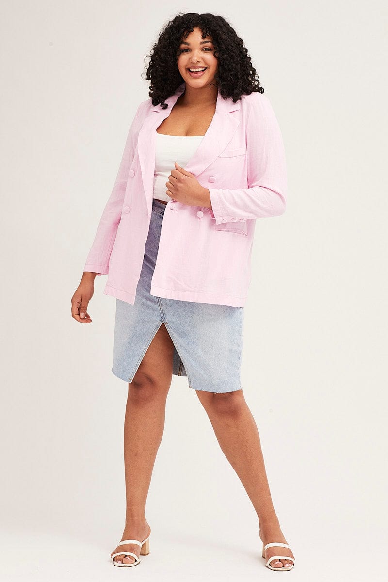 Pink Linen Blend Covered Button Long Sleeve Blazer-coj31726-34ab-2