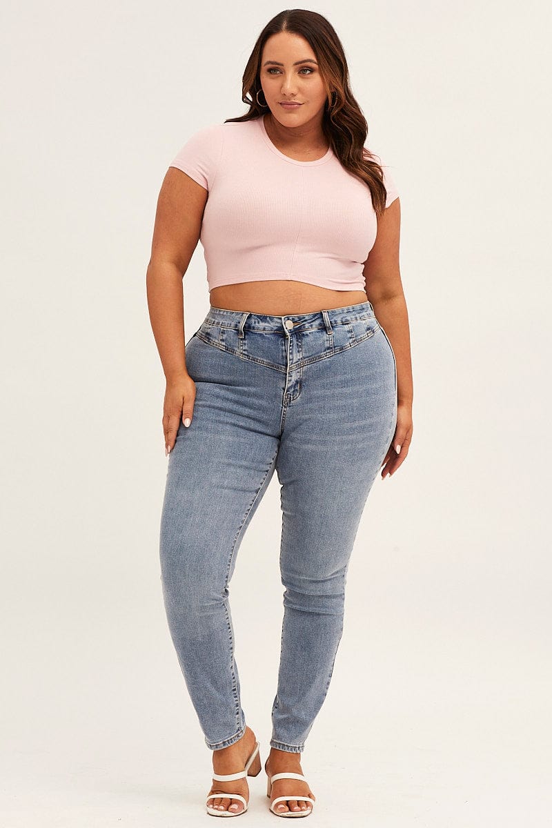 Pink Rib Top Plus Size Pink Short Sleeve Pink Crop Rib Jersey Top |You + All | Shop ...