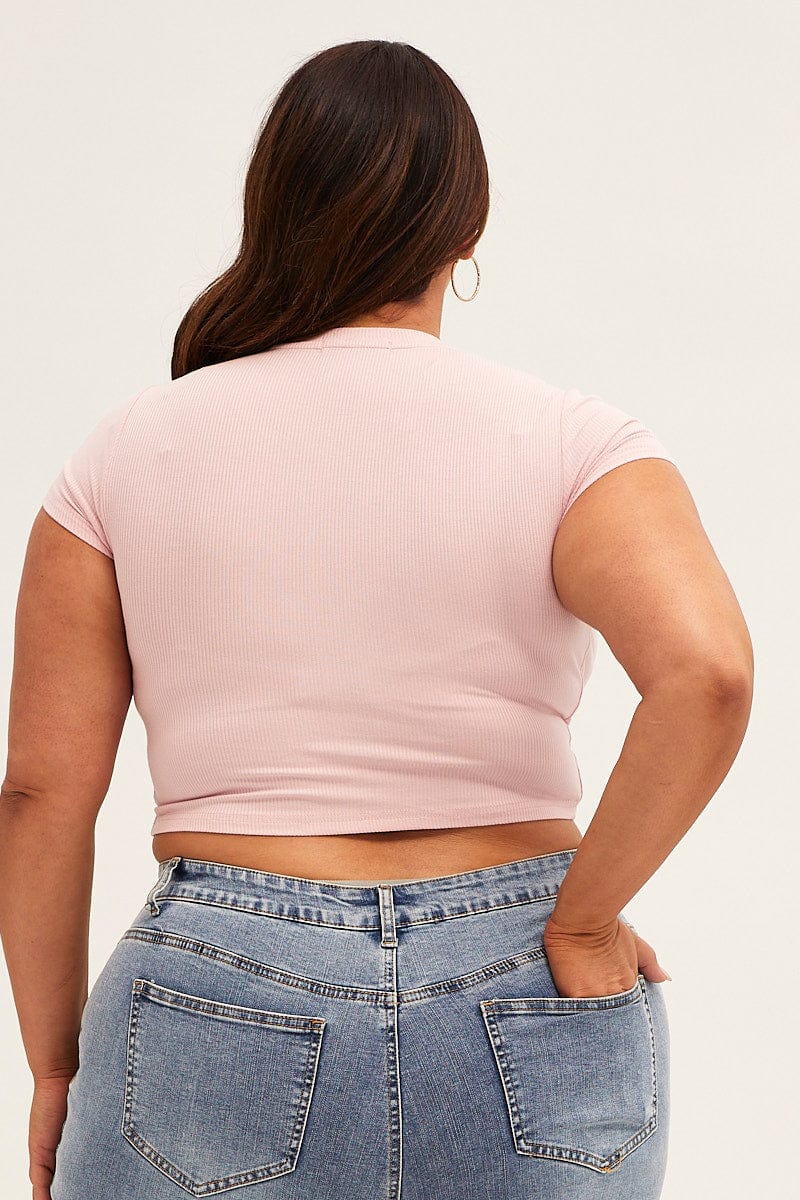 Pink Rib Top Plus Size Pink Short Sleeve Pink Crop Rib Jersey Top |You + All | Shop ...
