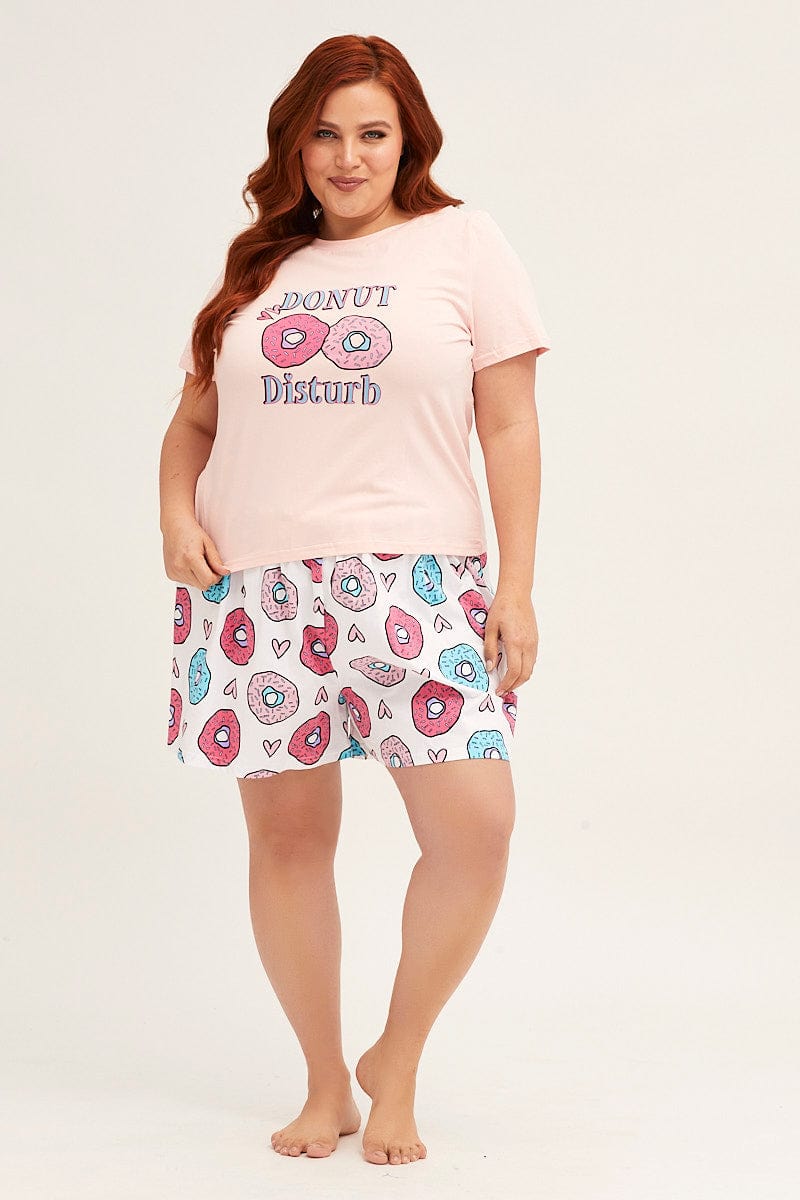 Placement Donuts Cotton Short Sleeve Top & Shorts Pj Set-cnw9020r-34wb-2