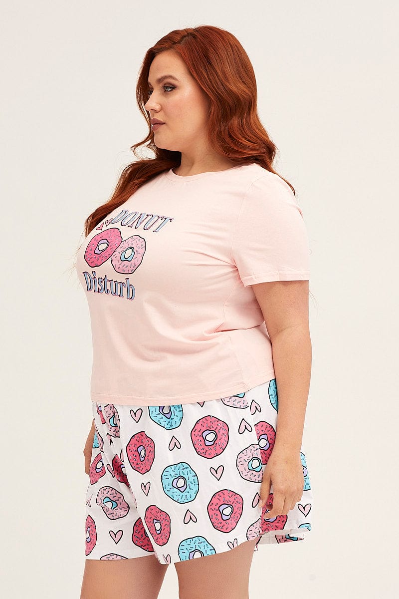 Placement Donuts Cotton Short Sleeve Top & Shorts Pj Set-cnw9020r-34wb-4