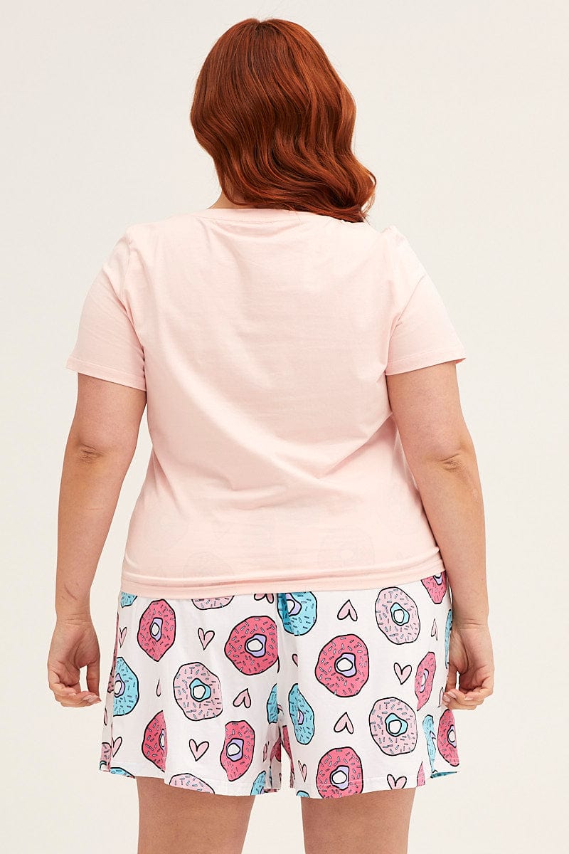 Placement Donuts Cotton Short Sleeve Top & Shorts Pj Set-cnw9020r-34wb-5