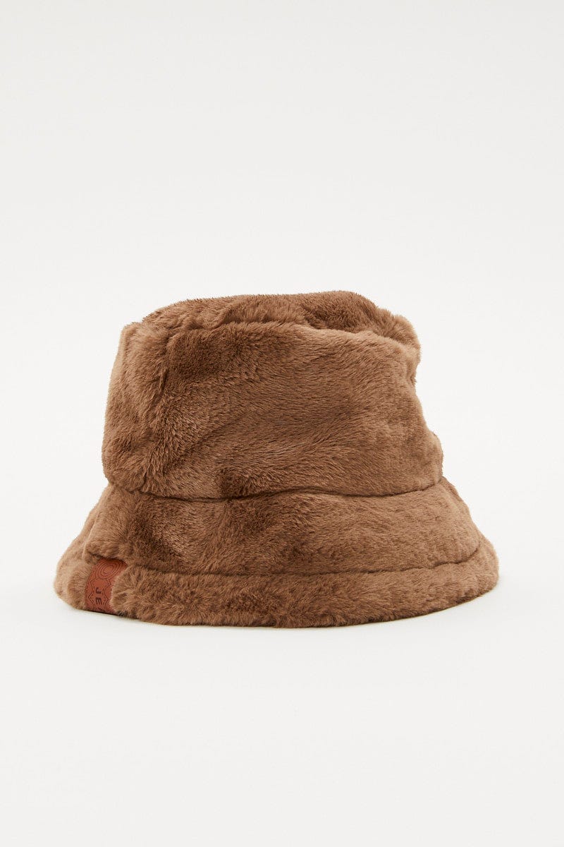 Brown Plus Faux Fur Bucket Hat For Women By You And All