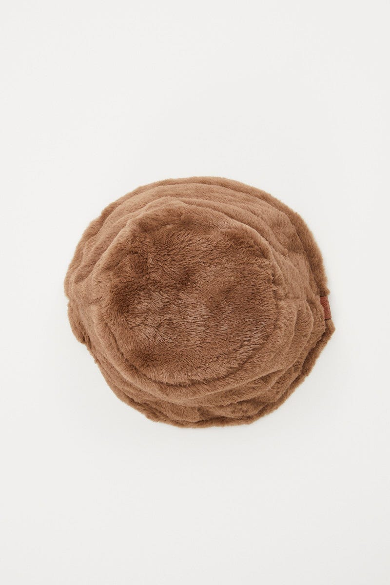 Brown Plus Faux Fur Bucket Hat For Women By You And All