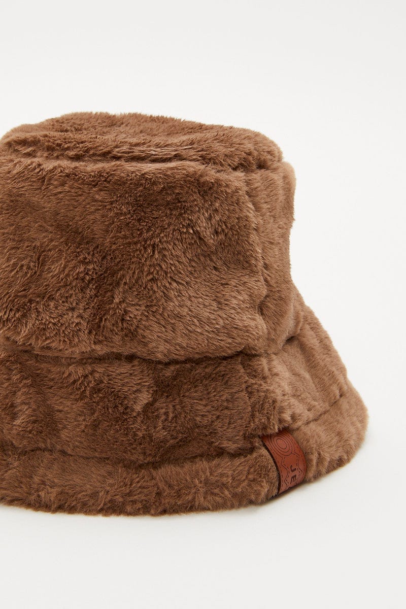 Brown Plus Faux Fur Bucket Hat For Women By You And All