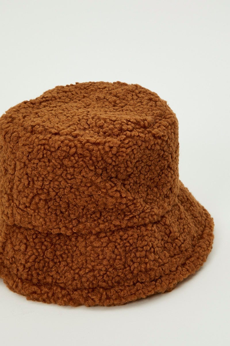 Brown Plus Teddy Borg Bucket Hat For Women By You And All