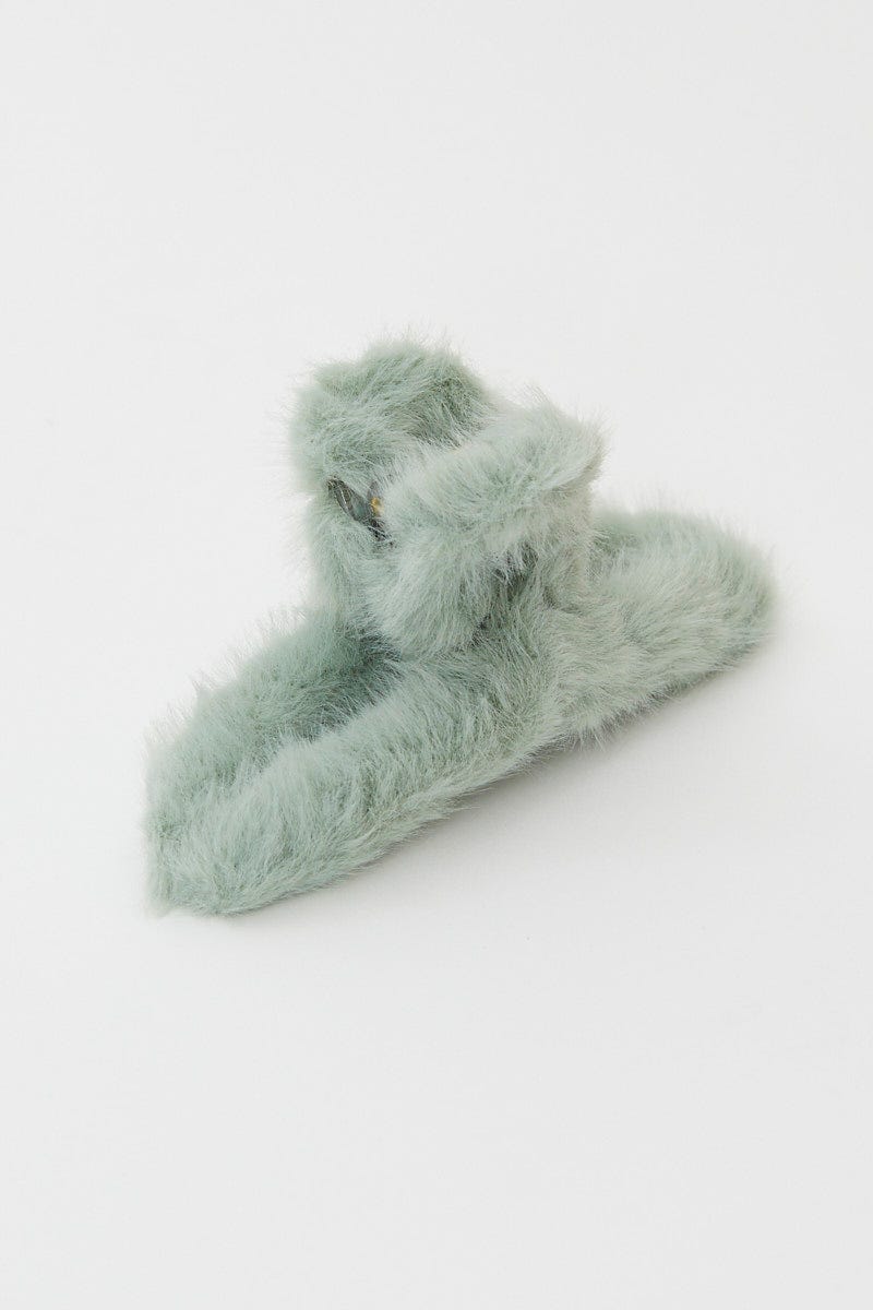 Green Faux Fur Swirl Claw Clip For Women By You And All