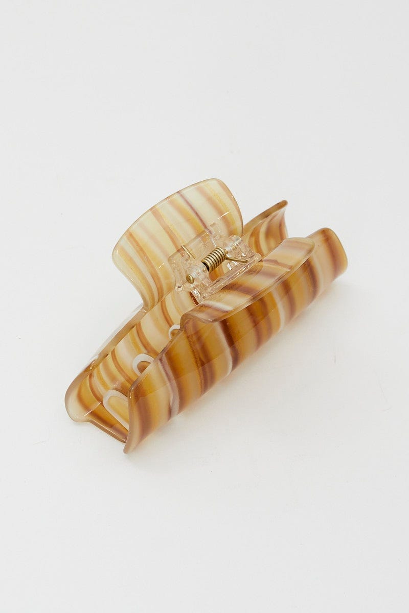 Brown Stripe Claw Clip For Women By You And All