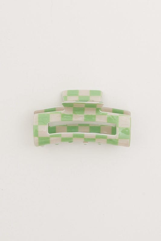 Green Rectangle Check Print Claw Clip