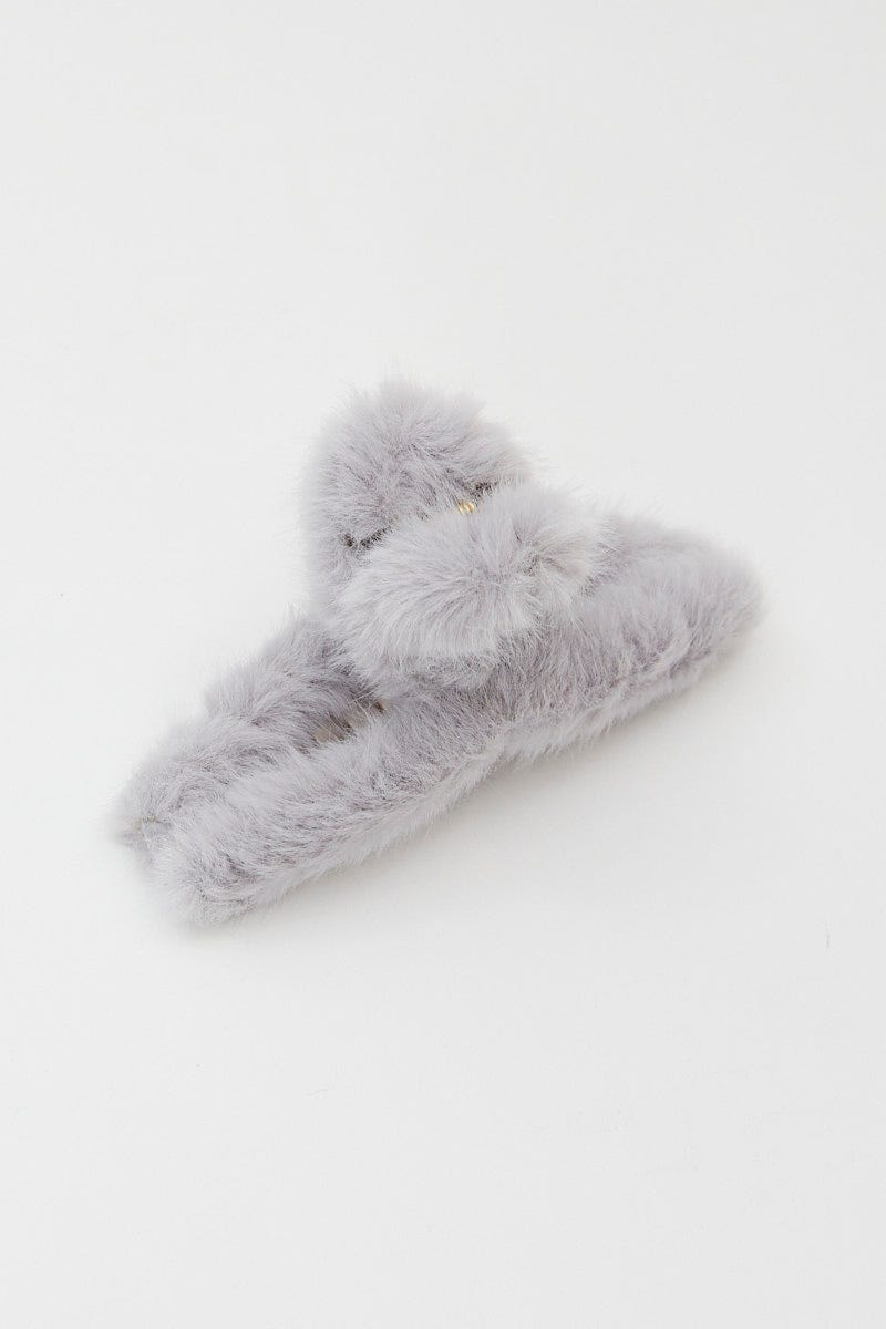 Grey Faux Fur Swirl Claw Clip For Women By You And All