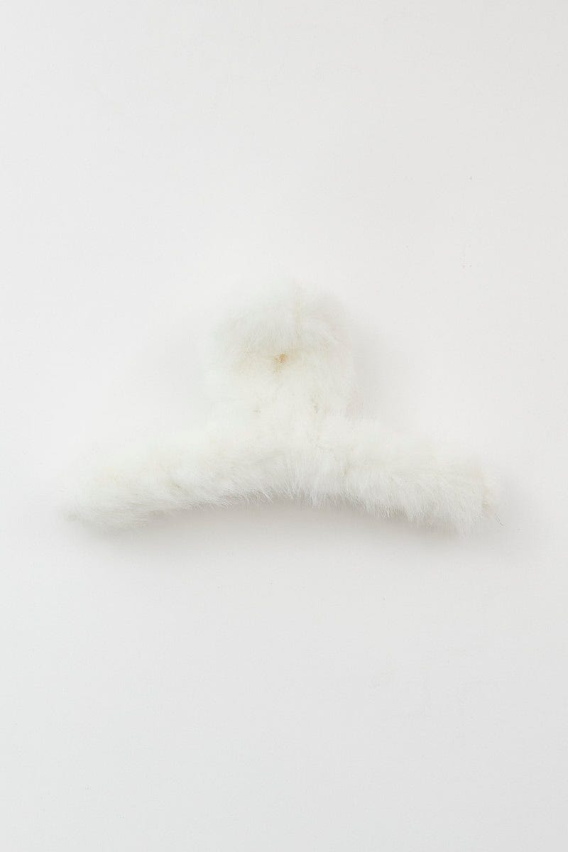 White Faux Fur Swirl Claw Clip For Women By You And All