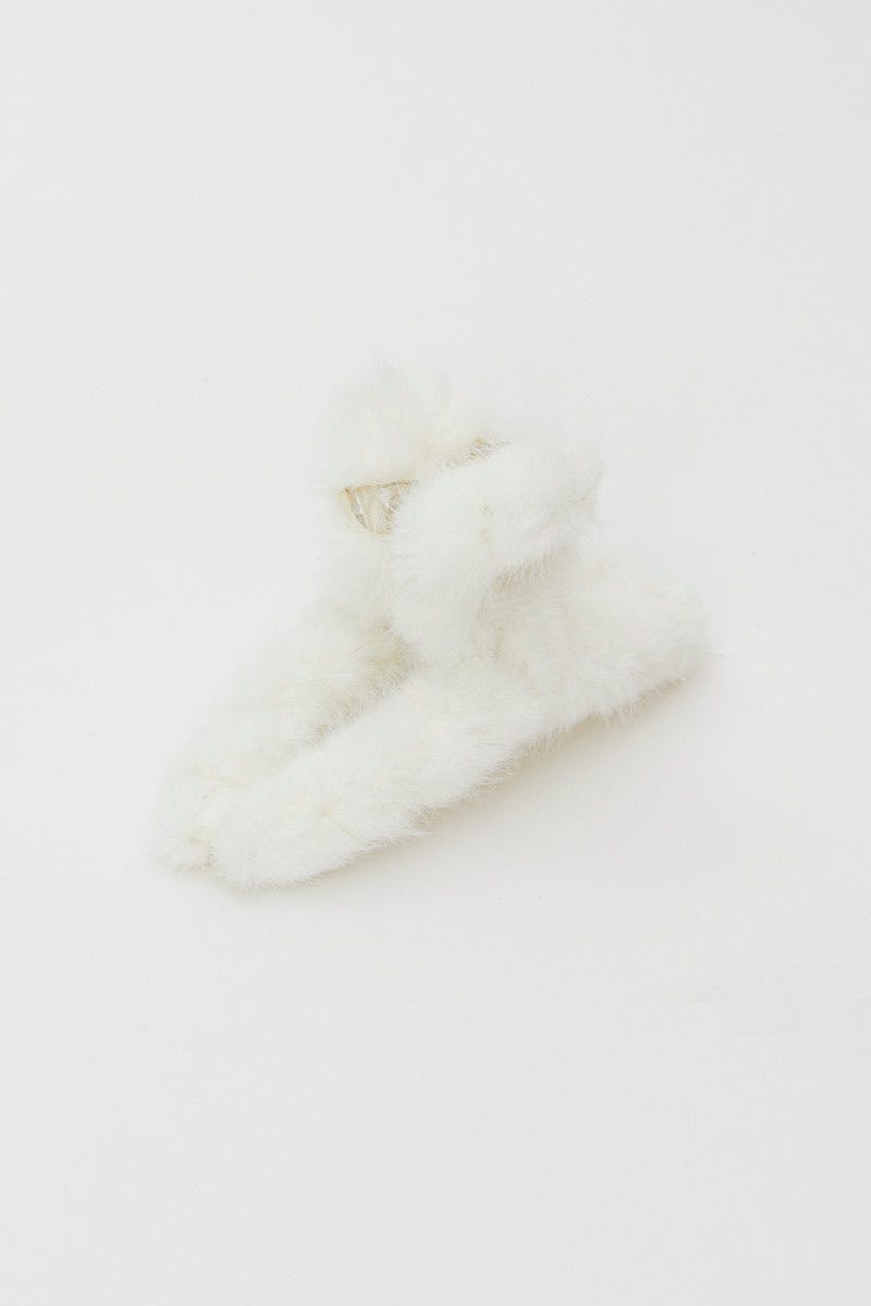 White Faux Fur Swirl Claw Clip For Women By You And All