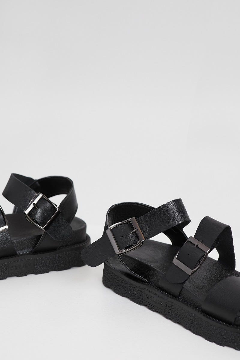 Black Plus Flatform Buckle Detail Sandals For Women By You And All