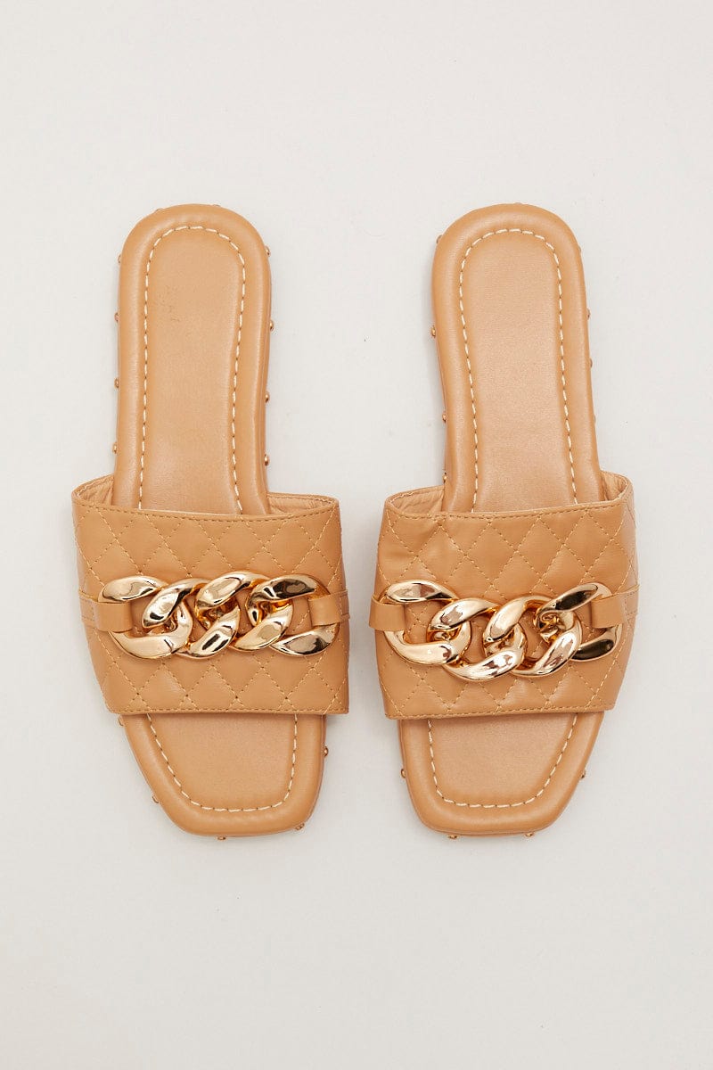 Camel Chain Decor Quilted Slides Slippers