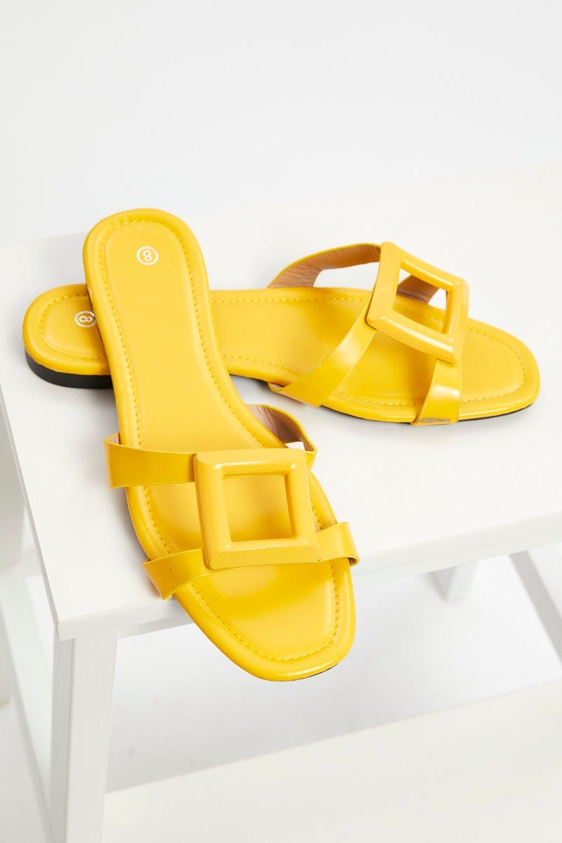 Yellow Cut Out Detail Flat Slides For Women By You And All