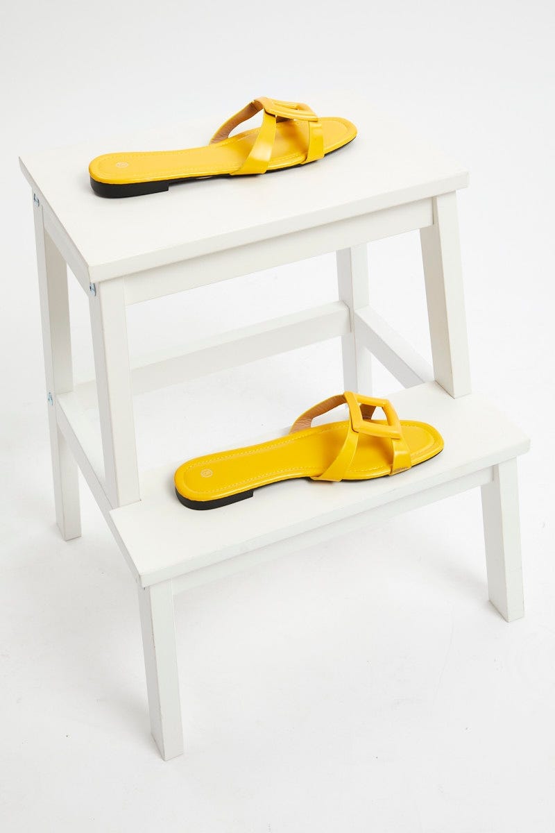 Yellow Cut Out Detail Flat Slides For Women By You And All