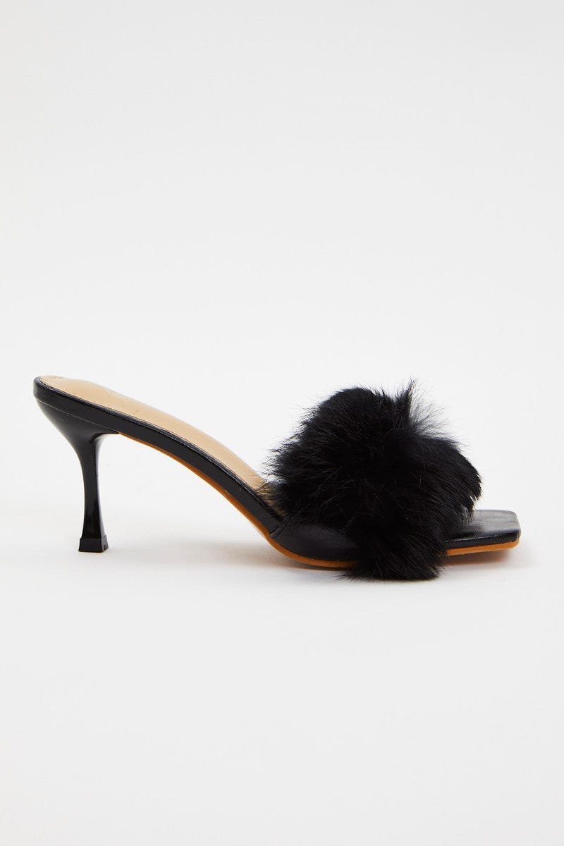 Black Faux Fur Heel Mules For Women By You And All