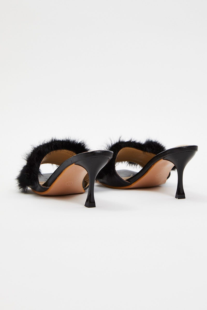 Black Faux Fur Heel Mules For Women By You And All
