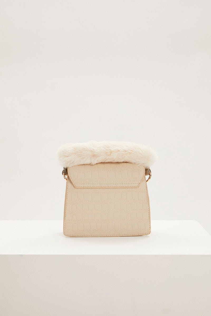 White Plus Faux Fur Strap Mini Bag For Women By You And All