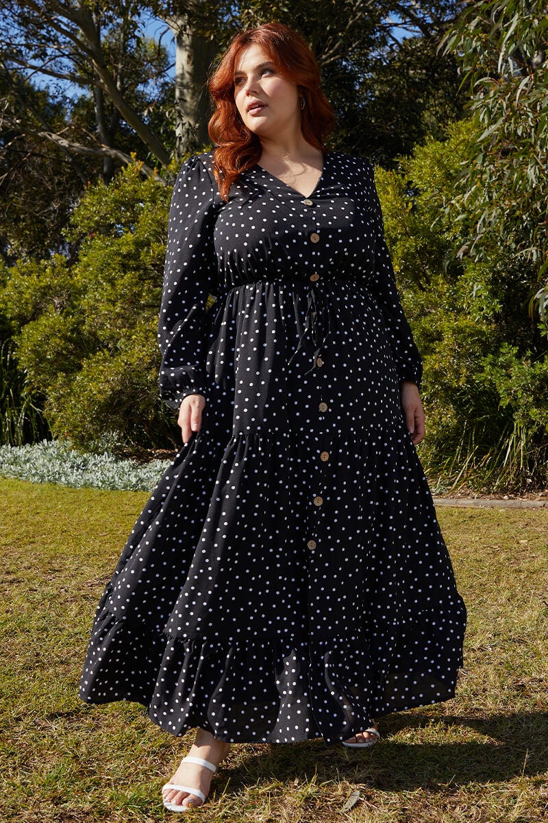 Polka Dot Plus Polka Dot Print Button Front Maxi Dress For Women By You And All