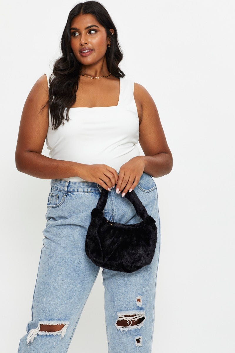 Black Plus Fur Hobo Shoulder Bag For Women By You And All