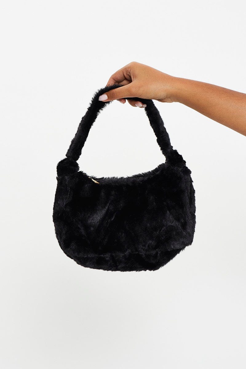 Black Plus Fur Hobo Shoulder Bag For Women By You And All