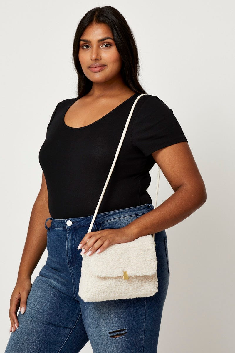 White Plus Borg Cross Body Bag For Women By You And All