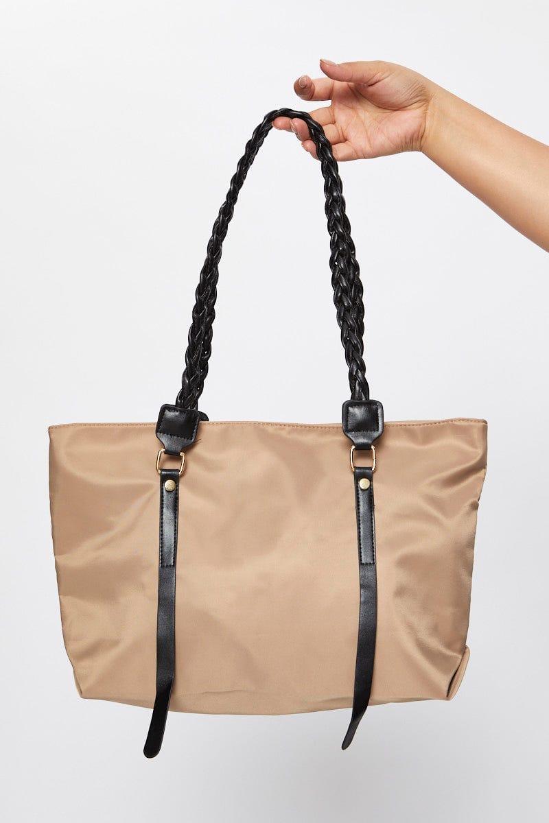 Brown Plus Plait Handle Tote Bag For Women By You And All