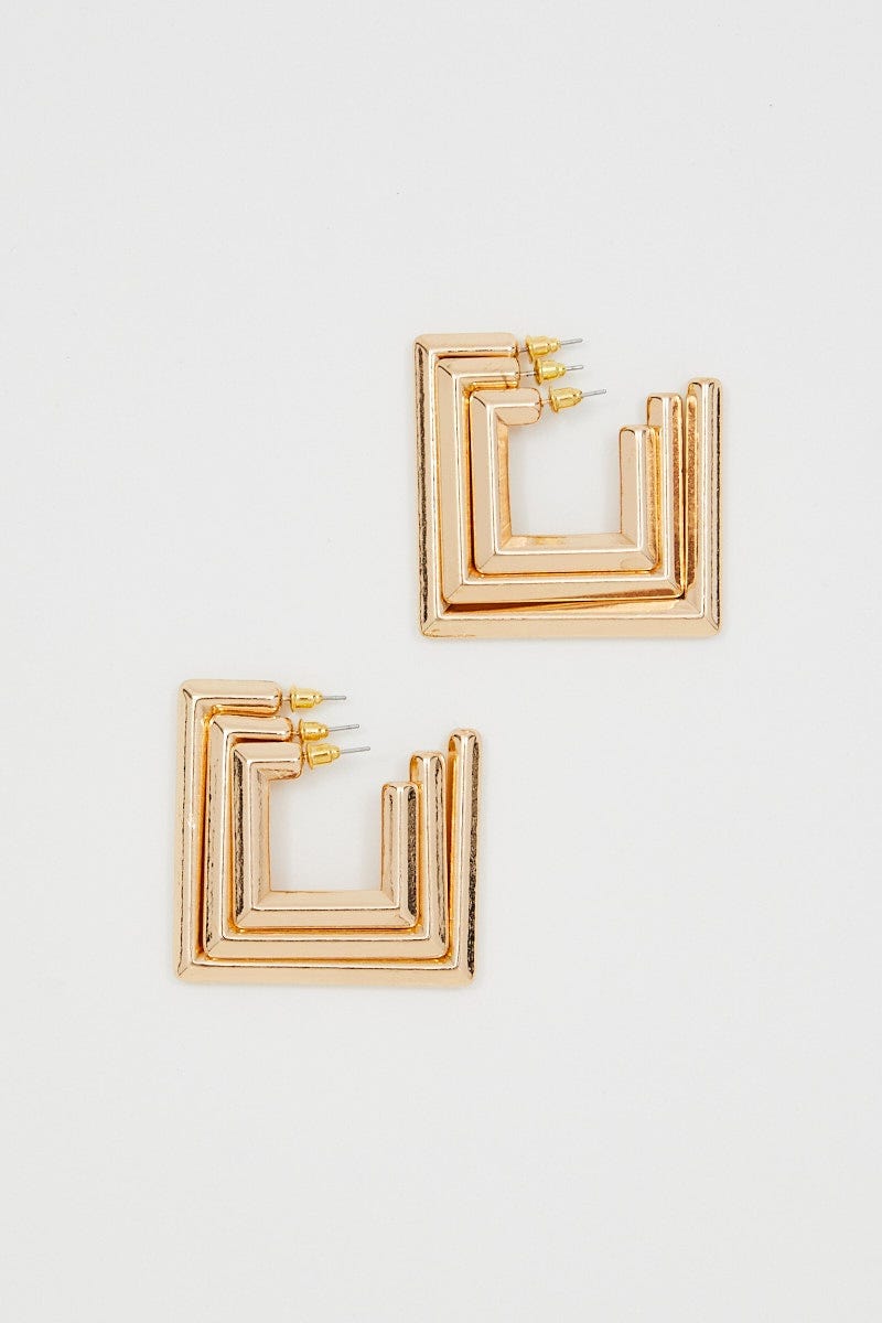 Metallic 3 Piece Square Hoop Set For Women By You And All