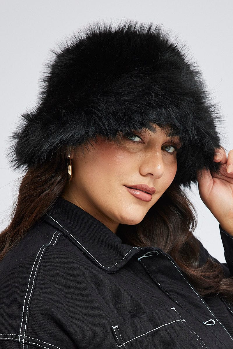 Black Faux Fur Hat for YouandAll Fashion