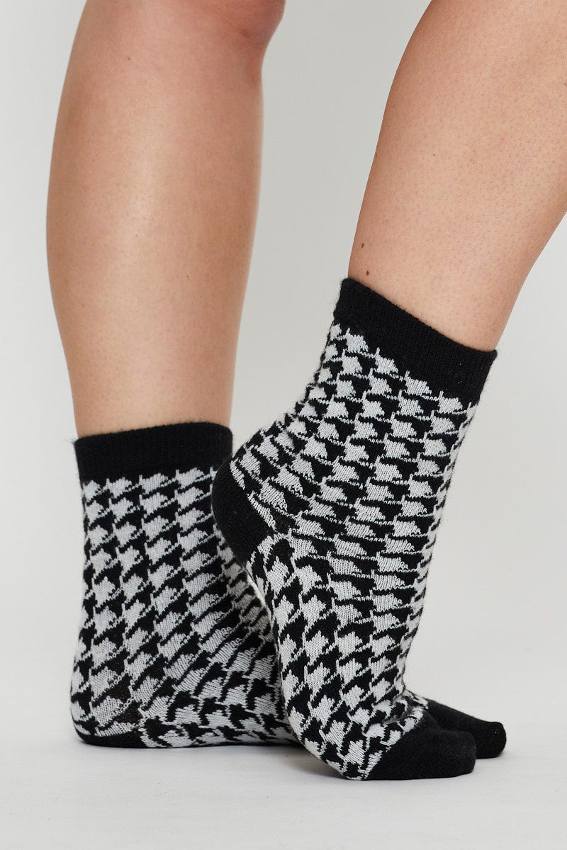 Print Dogtooth Check Socks For Women By You And All