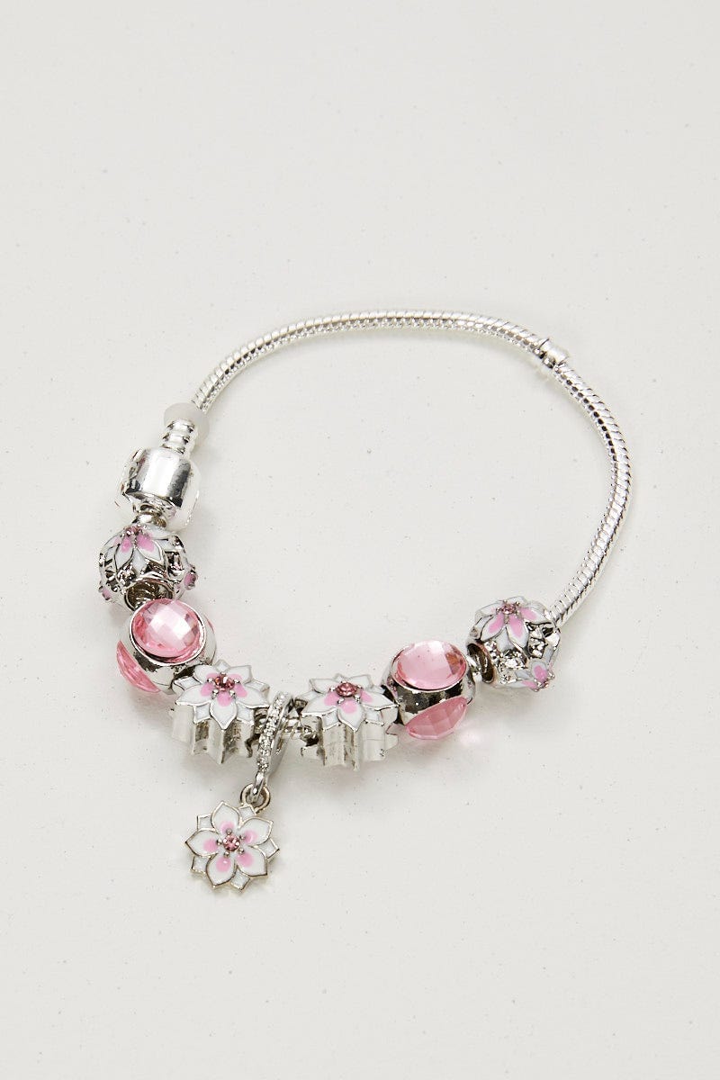 Metallic Charm Bracelet With Flower Beads For Women By You And All