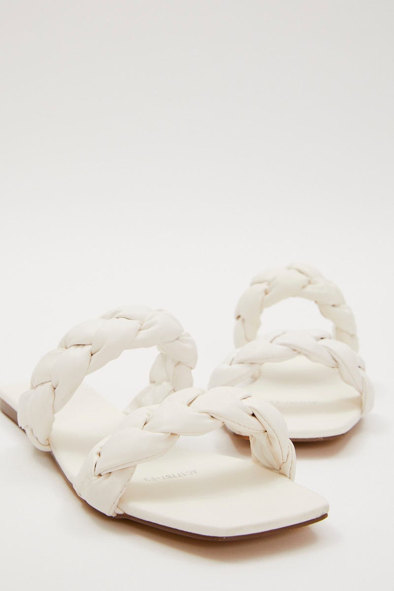 White Cassie Braided Strap Flat Mule Sandal For Women By You And All