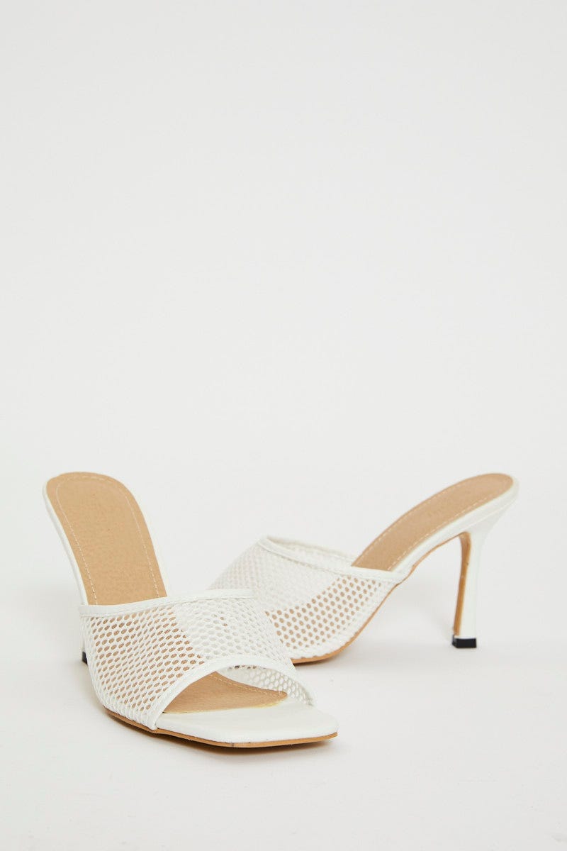 White Angelina Mesh Square Toe Mule High Heeled Shoe You All