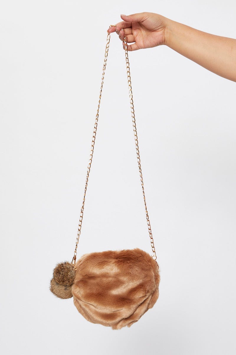Camel Fur Round Cross Body Bag For Women By You And All