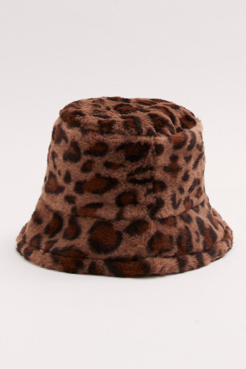 Brown Animal Print Leopard Print Faux Fur Bucket Hat for YouandAll Fashion