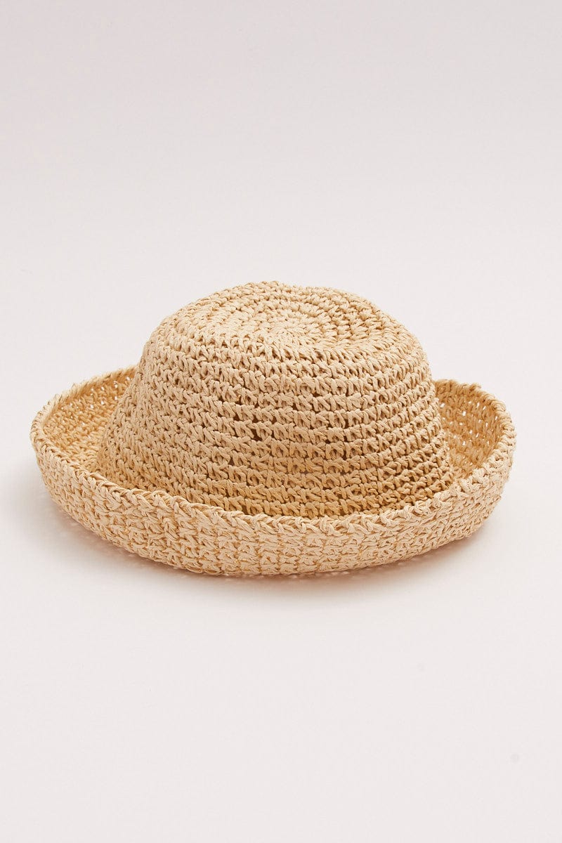 Beige Hand Made Straw Bucket Hat for YouandAll Fashion