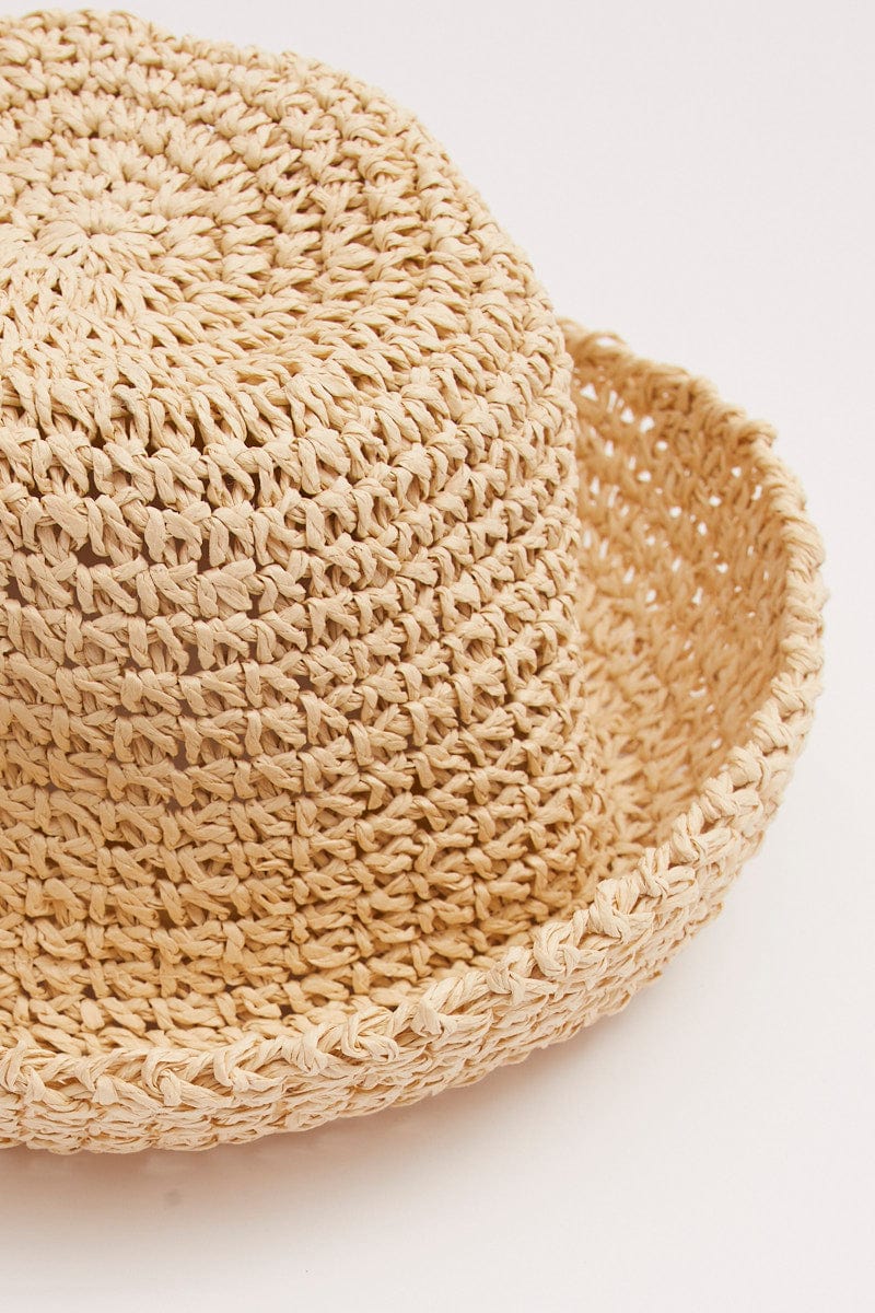 Beige Hand Made Straw Bucket Hat for YouandAll Fashion