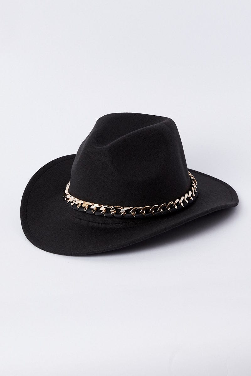 Black Chain Decor Cowboy Hat for YouandAll Fashion