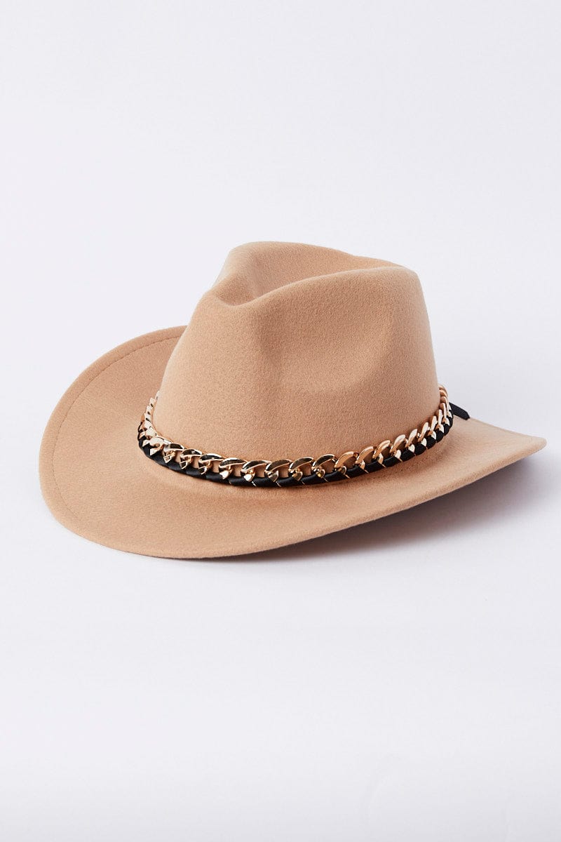 Beige Chain Decor Cowboy Hat for YouandAll Fashion