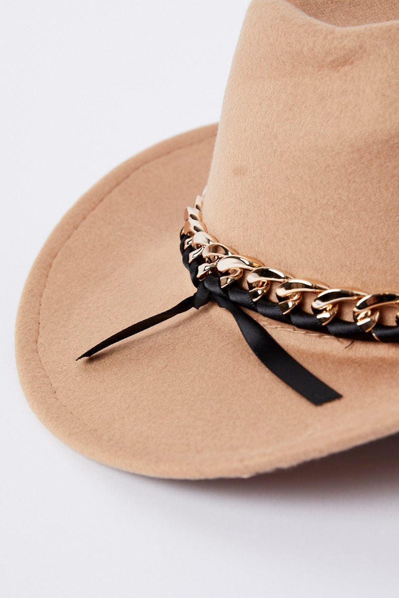 Beige Chain Decor Cowboy Hat for YouandAll Fashion