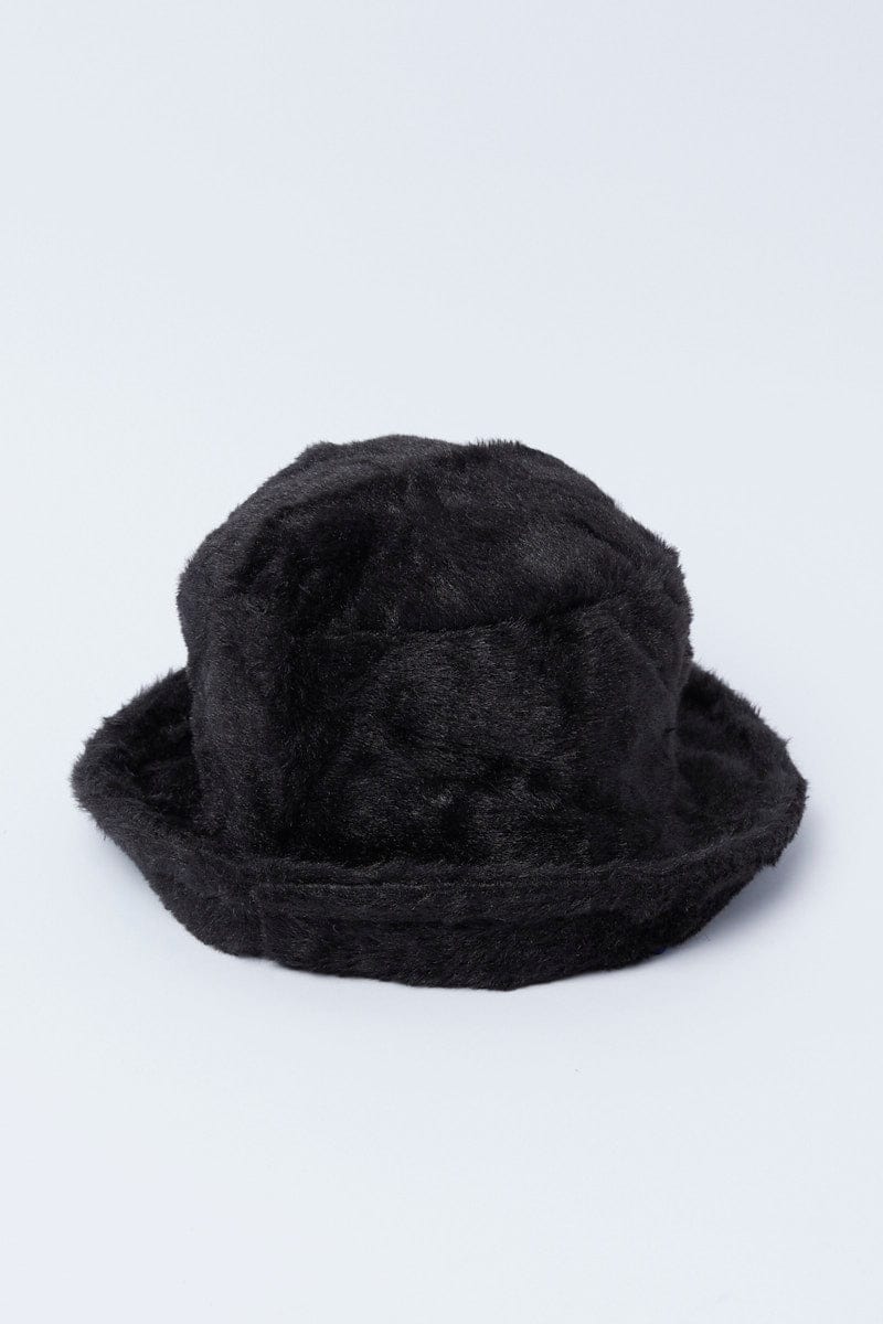 Black Faux Fur Bucket Hat for YouandAll Fashion