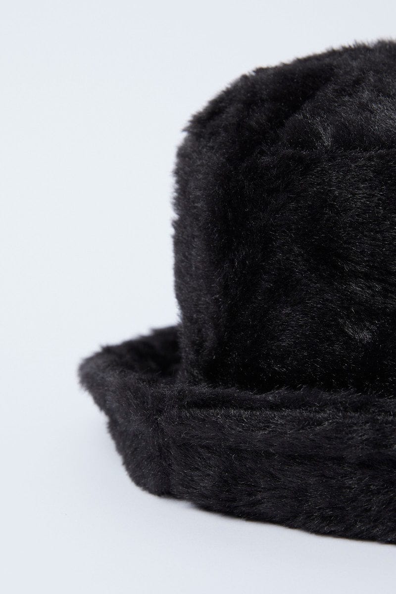 Black Faux Fur Bucket Hat for YouandAll Fashion