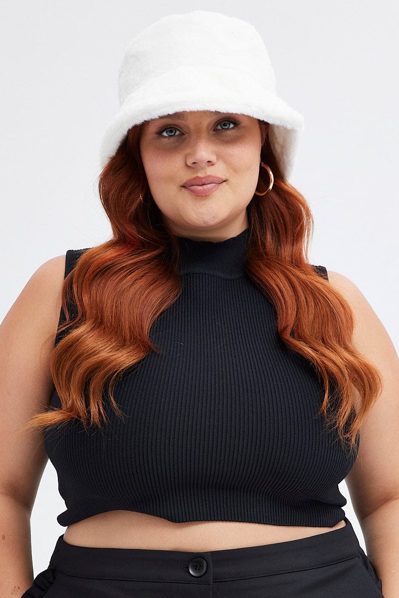 White Faux Fur Bucket Hat for YouandAll Fashion