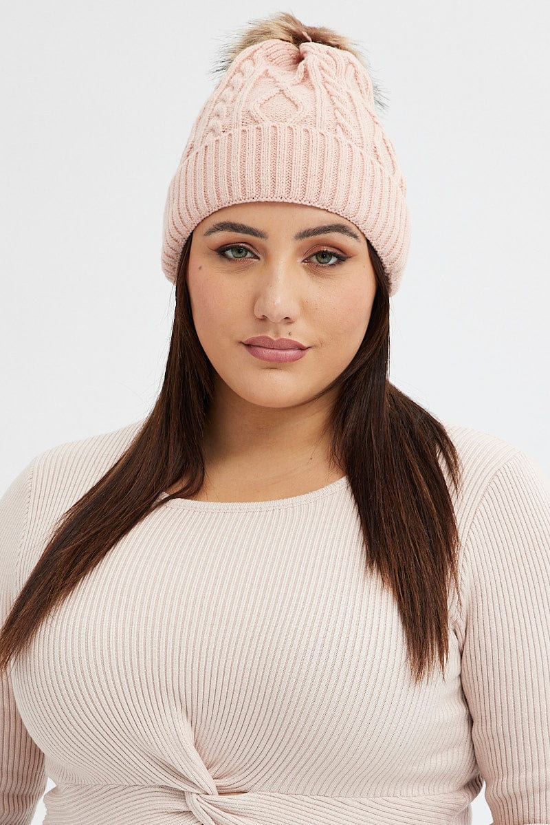 Pink Faux Fur Pom Pom Beanie for YouandAll Fashion