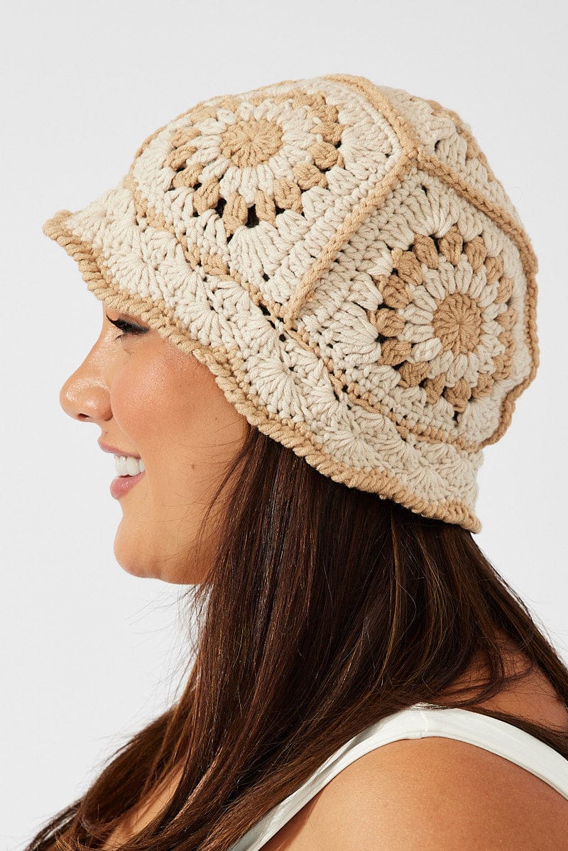 Beige Crochet Bucket Hat for YouandAll Fashion