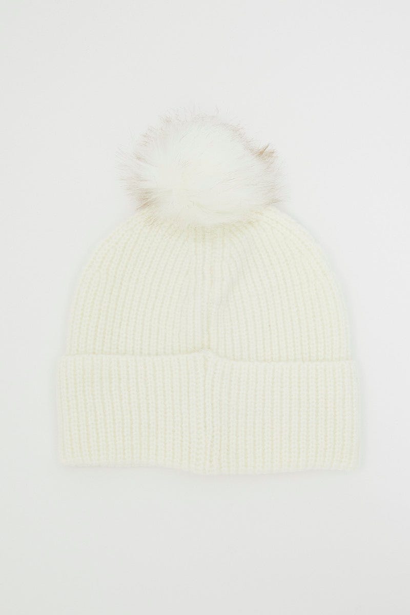 Winter Whi Faux Fur Pom Pom Beanie For Women By You And All